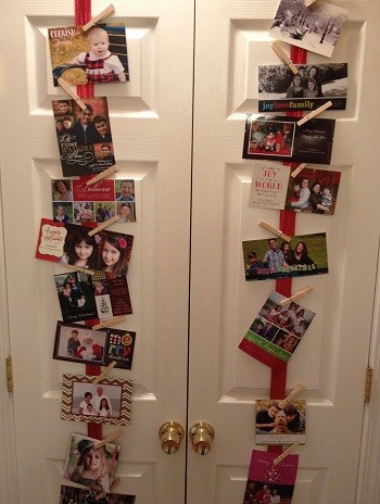 Christmas cards on pantry doors