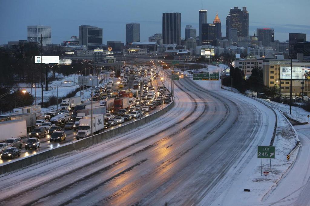 Traffic stands still in snowy Atlanta